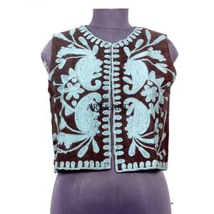 Chaleco de invierno para mujer con tejido de algodón, bordado floral, chaleco corto, punto abierto, para fiesta, tejido de punto. - Product Image 6