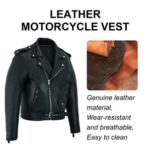 Veste de moto en cuir véritable pour homme, noire, col rabattu, fermeture éclair, ceinture, coupe classique, pour l'hiver - Product Image 4