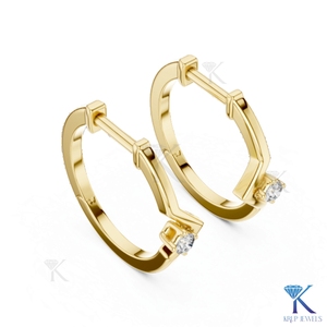 Boucles d'oreilles créoles en or massif 14 carats avec diamant CVD de laboratoire solitaire en forme de V chevron, fermoir à pression, bijoux raffinés pour femme, mariage et soirée - Product Image 5