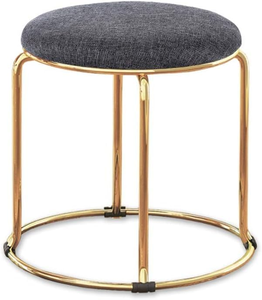Luxury Upholstered Fabric <b>Stool</b> with Gold Metal Legs Art Deco Design Durable Round Vanity Chair for Bedroom and Living <b>Room</b> - Product Image 1