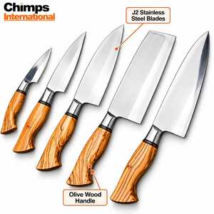 Ensemble de 5 couteaux faits à la main, lame en acier inoxydable J2, manche en bois d'olivier, couteau de chef, couteau Santoku, hachoir, couverts de cuisine, meilleur cadeau - Product Image 6