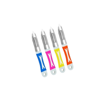 Ensemble de 4 éplucheurs à légumes en acier inoxydable, manche bicolore coloré, lame droite, outil de cuisine pour éplucher les fruits