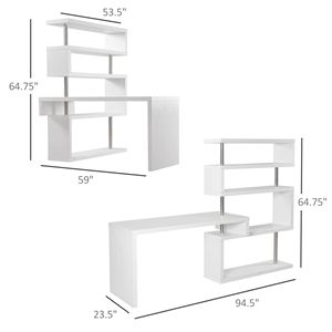 Scrivania da Ufficio a 5 Ripiani a Forma di L con Design Girevole a 360 Gradi, Mensole Espositive in MDF e Acciaio Inossidabile, Materiale Bianco-PC - Product Image 3