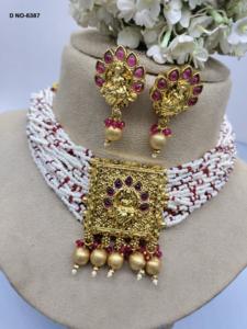 Ensemble de collier en perles de style temple doré, collier élégant de style temple doré pour femme 6387 - Product Image 3