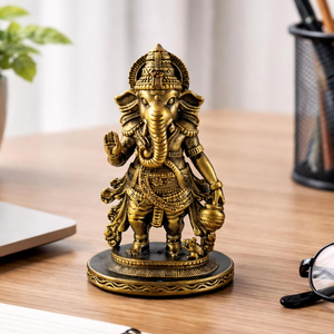 Statue en métal de Lord Ganesha finition laiton antique, statue religieuse hindoue en laiton de Ganesha, décoration pour temple domestique - Product Image 3