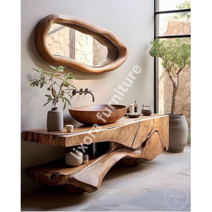 Miroir rond en bois massif sculpté à la main, décor mural artistique de luxe pour salon - Product Image 5