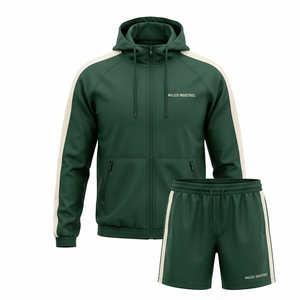 Ensemble de survêtement coupe-vent vintage pour homme avec veste à capuche zippée et short décontracté, style patchwork, idéal pour l'été - Product Image 1