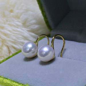 10-9mm Natural Freshwater <b>Pearl</b> <b>Earrings</b> Chinese Red with Strong Light 18K Thick Gold Needle High Beauty Wealth - Product Image 1