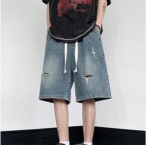 กางเกงขาสั้นผ้ายีนส์สีน้ำเงินสำหรับผู้ชายอินเทรนด์ทรงสลิมฟิตลำลองสไตล์สตรีทฤดูร้อนผ้าเนื้อนุ่ม - Product Image 3