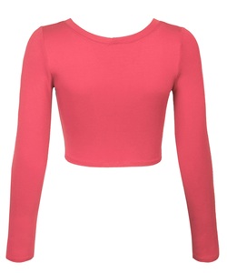 เสื้อครอปแขนยาวสีพื้นพิมพ์โลโก้ตามสั่ง ขายส่ง เสื้อครอปเซ็กซี่ลำลองเข้ารูปสำหรับผู้หญิง - Product Image 3