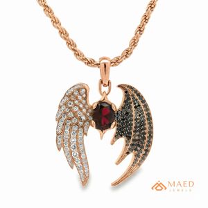 Rose Gold <b>Angel</b> Devil Wings Moissanite Pendant <b>Charm</b> Hip Hop Party Necklace Iced Out Bling Jewelry for Men & Women - Product Image 1