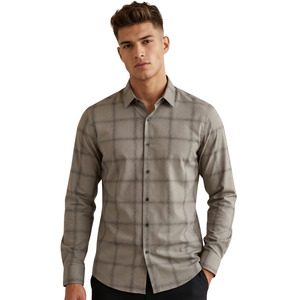 Taupe Brown Plaid <b>Men</b> <b>Flannel</b> <b>Shirt</b> Long Sleeve Button Down Checkered Casual <b>Shirt</b> Soft Brushed Fabric Outdoor Streetwear Custom - Product Image 1