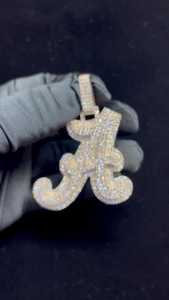 Colgante de Lujo con Letra Inicial del Alfabeto Hip Hop, Personalizado con Moissanita, Plata 925, Regalo para Él y Ella - Product Image 2
