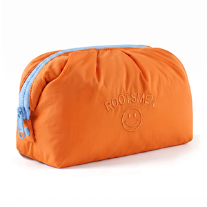 ROOTSMEN <b>Lady</b> Orange Nylon Cosmetic Bag with Embroidered Logo Zipper Closure Customizable Pattern Fluffy Portable Medium Size - Product Image 6