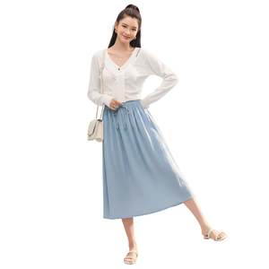 Custom Womens Vintage Ribbed Knit <b>Maxi</b> <b>Skirt</b> Dropped Waist Lightweight 100% Linen <b>Pleated</b> Design Eco-Friendly Breathable - Product Image 1