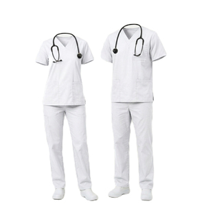 Ensemble de blouses médicales unisexe gris à col en V, manches courtes, 2 pièces, coupe régulière, respirant, en tissu Oxford polyester, détection des aiguilles, sans coutures - Product Image 2
