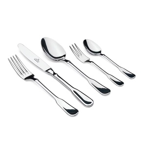 Ensemble de couverts modernes en acier inoxydable au design élégant, finition poli miroir, pour restaurant, comprenant cuillères, fourchettes et couteaux argentés, à prix réduit - Product Image 1