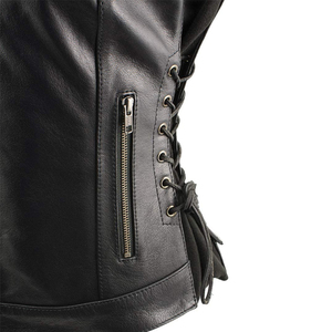 Women's Genuine Leather <b>Biker</b> Vest Vintage Motorcycle <b>Waistcoat</b> Slim Fit Sleeveless Outerwear Waterproof Windproof Casual Wear - Product Image 5