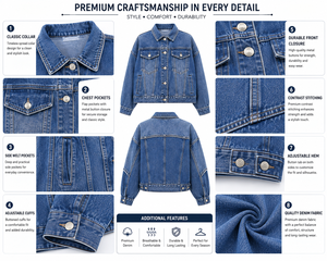 Veste en jean oversize pour femme, bicolore, délavée, courte, patchwork, streetwear, coupe décontractée, boutonnée, style automne - Product Image 3