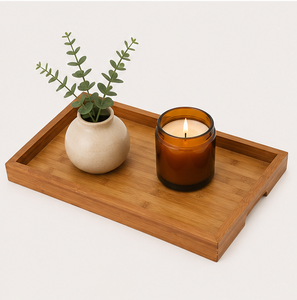 Bandeja de servir rectangular de bambú natural ecológica personalizada al por mayor, bandeja de madera minimalista para té, café y desayuno en la cama - Product Image 6