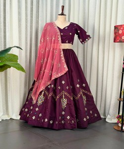 Purple Silk Lehenga Choli With Embroidered Dupatta Traditional Indian Wedding Wear Women's <b>Floor</b>-Length Ethnic Dress SWC-5056 - Product Image 4
