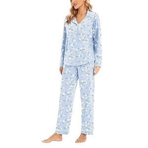 Women's Sleepwear Set for Summer Glossy Satin Comfortable Long Sleeve Cardigan Turn-<b>Down</b> Collar Animal Print Front <b>Pants</b> Bamboo - Product Image 3