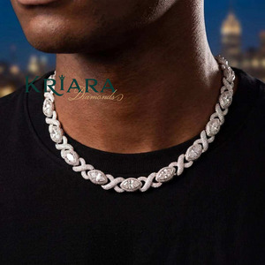 Men's S925 Solid Gold 14k Gold Plated Rhodium Plated Marquise Lab Grown Diamond <b>Statement</b> <b>Necklace</b> Link Chain Luxury Wedding - Product Image 1
