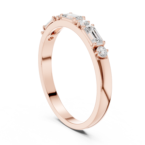 Anillo de Boda de Media Eternidad Personalizado en Oro Rosa con Corte Esmeralda y Diamantes Redondos para Mujer, Apilable, Joyería Fina para Aniversario - Product Image 3