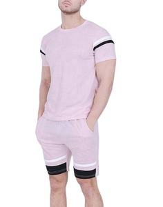Ensemble deux pièces pour homme en lin, t-shirt et short décontractés, ensemble de sport pour homme, survêtement à manches courtes, tissé - Product Image 1