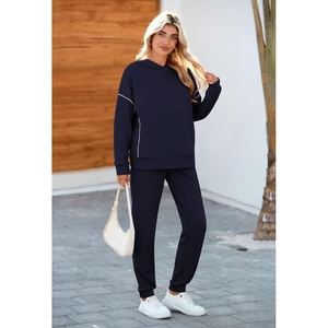 Conjunto Deportivo con Capucha para Mujer, de Algodón y Poliéster, Sudadera Holgada, Pantalones para Correr, Anti-Pilling, Transpirable, Ropa Casual 2026 - Product Image 4