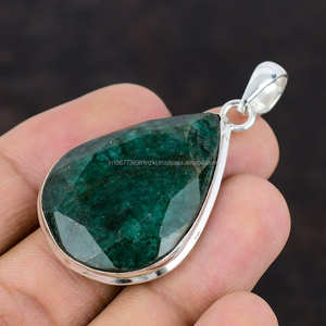 925 pendentif en argent Sterling pierre précieuse pendentif fait main cadeau de demoiselle d'honneur pendentif émeraude naturelle bijoux en argent - Product Image 2