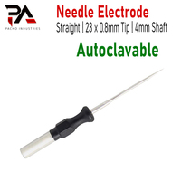 Électrode à aiguille droite réutilisable en acier inoxydable de qualité chirurgicale, 23x0,8 mm, pointe active 4 mm, tige monopolaire