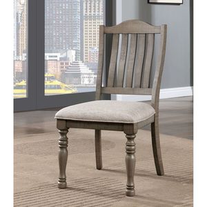 Sedie da Pranzo in Legno Massello Grigio Anticato, 2 Pezzi, Stile Transizionale con Gambe Tornite e Rivestimento in Tessuto per Arredamento Sala da Pranzo - Product Image 1