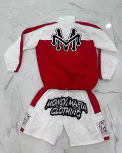 Conjunto de chándal cortavientos personalizado estilo urbano, con pantalones cortos, de poliéster desgastado vintage, con cremallera, de corte oversize - Product Image 6