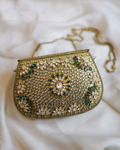 NEHA ENTERPRISES NE-243 Fashion Women's Handmade Multifunction Kundan <b>Mirror</b> Stone Clutch Bag Mosaic <b>Crystal</b> Bead Bridal Gifts - Product Image 1