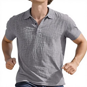 Camisa de hombre informal de color sólido, manga corta, con botones, transpirable, que absorbe la humedad, delgada, con cuello, fabricada en Bangladesh. - Product Image 1