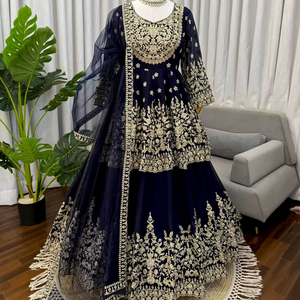 Robe Anarkali bleue de qualité supérieure pour femmes avec broderies, robe indienne Anarkali - Product Image 1