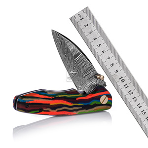 Couteau pliant personnalisé en acier Damas 18,5 cm, couteau de poche en gros, manche en Micarta personnalisé, couteau de camping extérieur, étui en cuir - Product Image 1