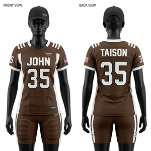 Jersey de Fútbol Americano para Mujer, Poliéster Premium, Diseño de Paneles Marrón y Blanco, Transpirable, Ajuste Atlético, Sublimación Personalizada - Product Image 1