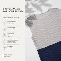 Robe midi plissée sans manches à trois tons personnalisée pour femme, col rond, coupe droite, idéale pour le bureau et le quotidien