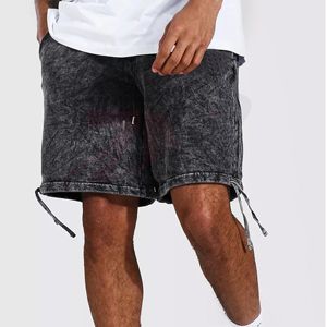Shorts de bain d'été pour hommes en coton épais délavé à l'acide, style vintage basketball, hip-hop, brodés, à motifs unis, taille unique - Product Image 1