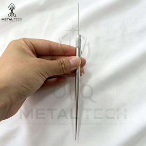 Aiguille de ventilation en acier inoxydable argenté avec poignée moletée en métal, support micro-crochet, outils de précision pour extensions capillaires et toupets - Product Image 6