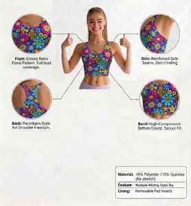 Sports <b>Bras</b> Women Active Gym High-Intensity Simple Floral Racerback Yoga Lightweight Breathable Four-Way <b>Stretch</b> Seamless Front - Product Image 6