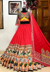 Ensemble Lehenga Choli en coton pour femme avec broderie Gota Patti, travail miroir et bordure en dentelle, Dupatta, pour mariage, fête et festival - Product Image 6