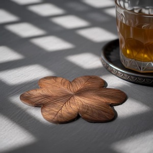 Scalloped Flower Shaped Solid Wood Coaster Handcrafted Heat Resistant Drink Mat Rustic <b>Table</b> <b>Protector</b> Coffee Tea Cup Holder - Product Image 4