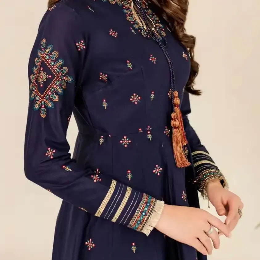New Arrival Heavy georgette fabrics with embroidery work long sleeve Women Printed Viscose Rayon Anarkali Kurta For Women