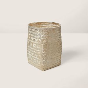Luxury Gold Metallic Woven Rattan Storage Basket Set Handmade Bamboo Bin Premium Decorative <b>Desk</b> Organizer for Home Office - Product Image 1
