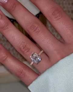 Bague de fiançailles en diamant, or massif 14K 18K, halo inversé, pavé serti, solitaire 3 carats, taille coussin, diamant de laboratoire certifié IGI, prix d'usine - Product Image 6