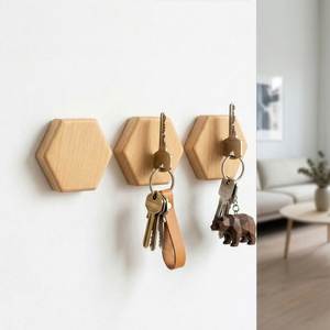 Natural Pine Wood <b>Key</b> Holder Wall Mounted Organizer with 5 Hooks for Entryway Kitchen Bedroom Office <b>Key</b> Storage - Product Image 3