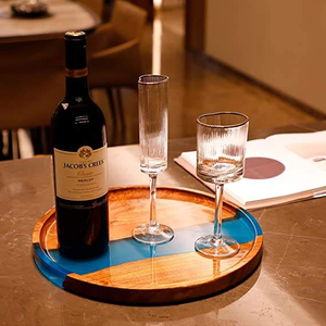 Plateau de service classique de luxe en bois et résine avec incrustations pour table basse, bureau, petit-déjeuner, collations – Durable et à prix abordable - Product Image 2